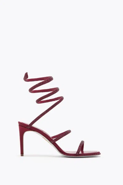 René Caovilla Cleo Bordeaux Satin/siam Strass Sandal In Red