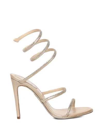 René Caovilla Cleo Champagne Rhinestones Spiral Sandals In Neutral