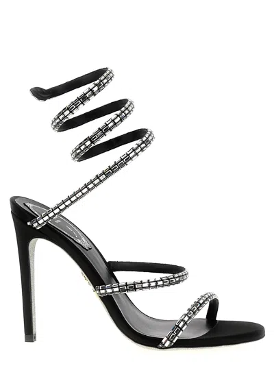 René Caovilla 105mm Cleo Leather Baguette Crystal Sandals In Black