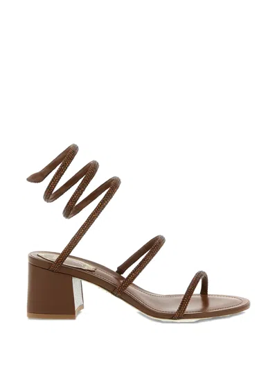 René Caovilla Cleo Sandals Strappy Design Block Heel In Brown