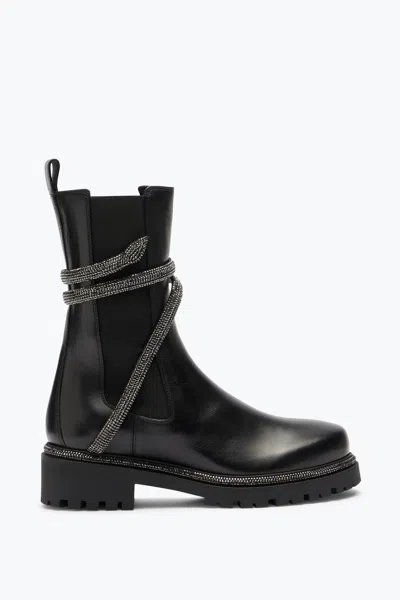 René Caovilla Cleo Combat Black Biker Boots