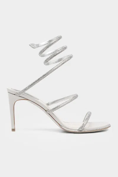 RENÉ CAOVILLA CLEO CRYSTAL 80 WRAP SANDALS IN SILVER