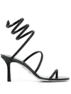 René Caovilla Cleo Crystal 85mm Sandals In Schwarz