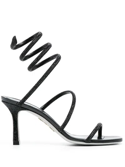 René Caovilla Cleo Crystal 85mm Sandals In Schwarz