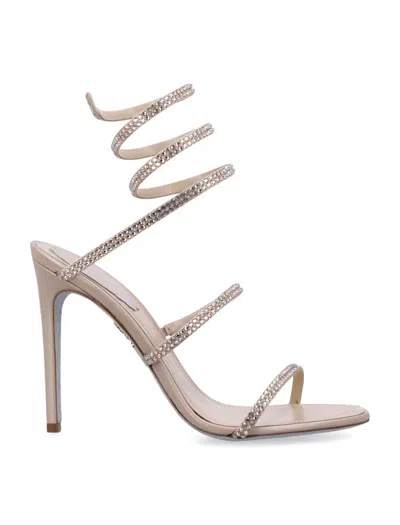 René Caovilla Rene Caovilla Cleo Crystals Sandals In Beige Gold Satin