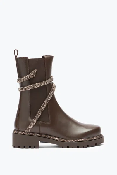 René Caovilla Cleo Crystal Chestnut Brown Bootie 25