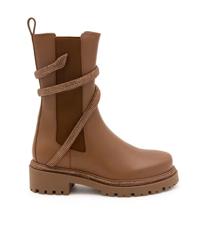 René Caovilla Cleo Crystal-embellished Combat Boots In Brown