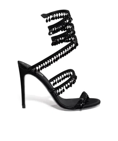 René Caovilla Chandelier Beaded Ankle-wrap Sandals In Black