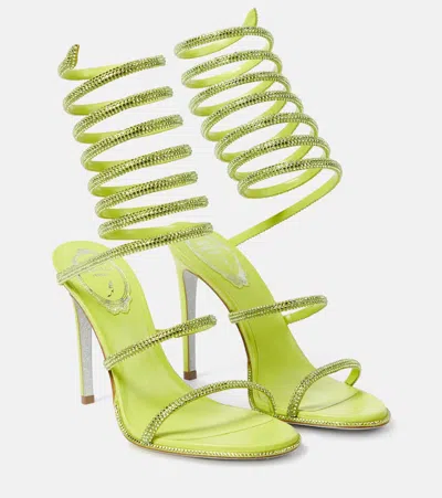 René Caovilla Cleo Crystal-embellished Satin Sandals In Green