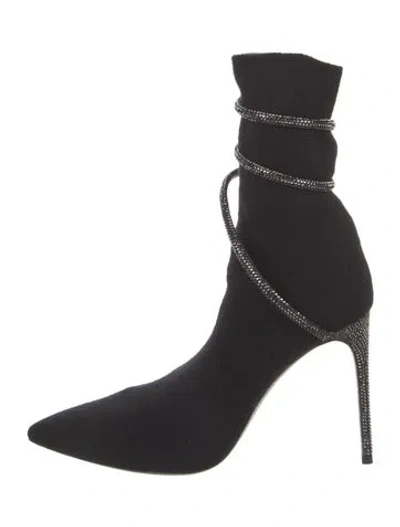 Pre-owned René Caovilla Cleo Crystal Embellishments Sock Boots In Black