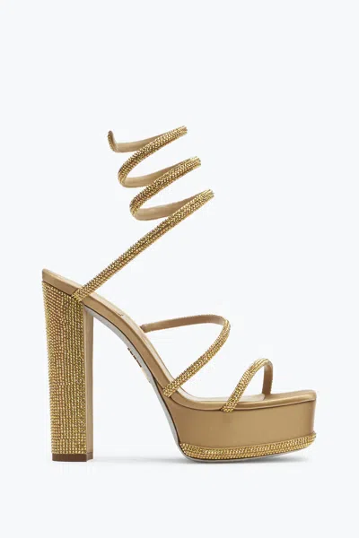 René Caovilla Cleo Crystal Gold Platform Sandal 130