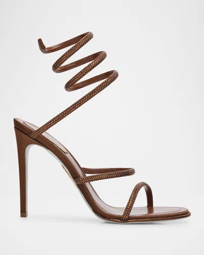 René Caovilla Cleo Crystal Satin Snake-wrap Sandals