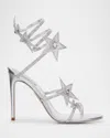 René Caovilla Cleo Crystal Star Satin Snake-wrap Sandals In White