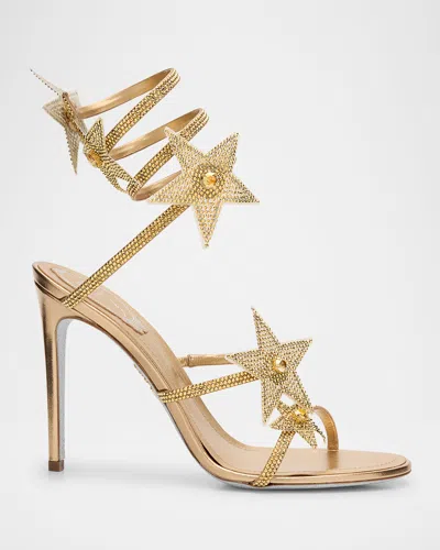 René Caovilla Cleo Crystal Star Satin Snake-wrap Sandals