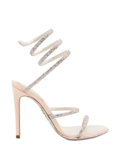 René Caovilla Cleo Crystal-embellished Satin Sandals In Neutral