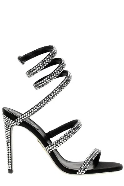 René Caovilla Cleo Embellished Open Toe Sandals In Black