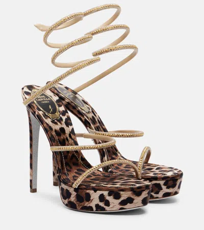 René Caovilla Cleo Embellished Satin Platform Sandals In Gold
