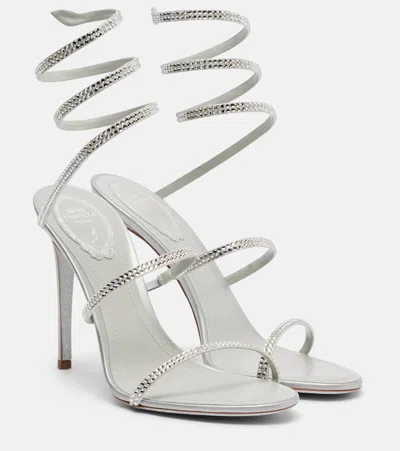 René Caovilla Cleo Embellished Satin Sandals In Gray