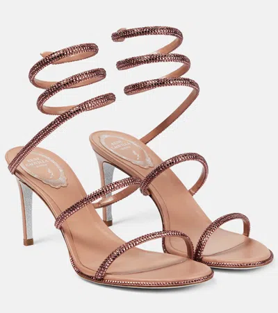 René Caovilla Cleo Embellished Satin Sandals In Nude Satin Blush Roses