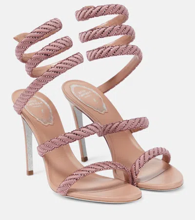 René Caovilla Cleo Embellished Satin Sandals In Nude Satin Blush Roses