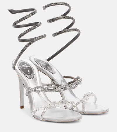 René Caovilla Cleo Embellished Satin Sandals In Silver