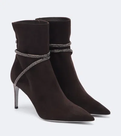 René Caovilla Cleo Embellished Suede Ankle Boots In Brown