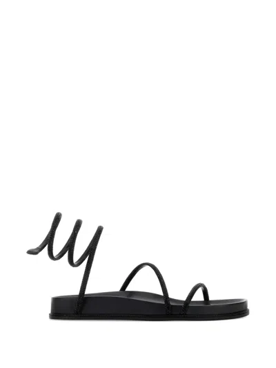 René Caovilla Cleo Sandals Fabric Open Toe Flat In Black