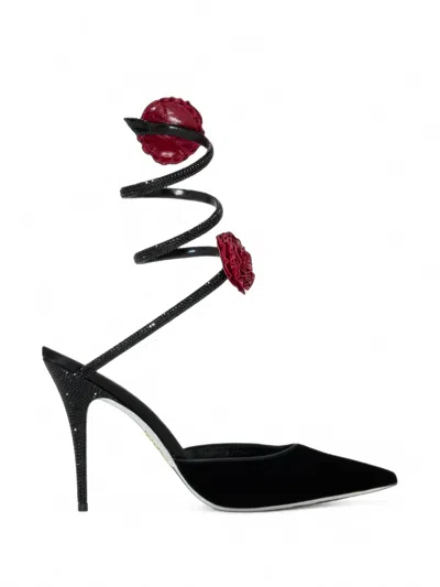 René Caovilla Cleo Floral-embellished Pumps In Black