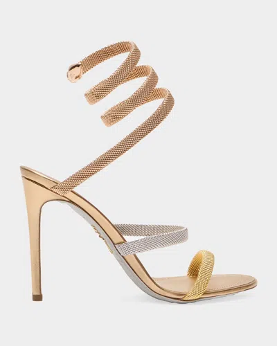 René Caovilla Cleo Gold-filled Brass Snake-wrap Sandals In Gold Multi