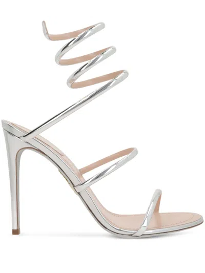 René Caovilla Rene Caovilla Cleo Patent Leather Snake-coil Sandals With Stiletto Heel In Silver
