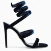 René Caovilla Cleo Navy Velvet Sandal 105 In Blue