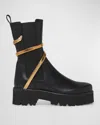 René Caovilla Cleo Leather Snake-wrap Chelsea Booties In Black/gold