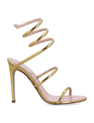 René Caovilla Cleo Metallic Mini Sandal With High Stiletto Heel In Gold