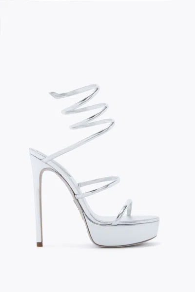 René Caovilla Cleo Metallic Silver Platform Sandal 130