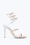 René Caovilla Silver Open Toe Heels In Metallic