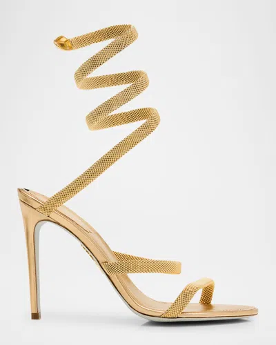 RENÉ CAOVILLA CLEO METALLIC SNAKE-WRAP SANDALS