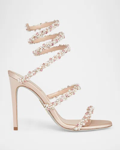 René Caovilla Cleo Pearly Crystal Snake-wrap Sandals