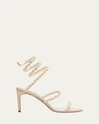 René Caovilla Cleo Pearly Crystal Snake-wrap Sandals In Gold