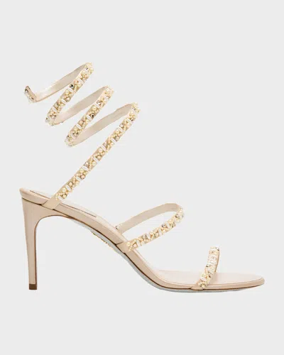 René Caovilla Cleo Pearly Crystal Snake-wrap Sandals In Multi