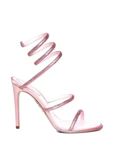 René Caovilla Cleo Powder Strass Spiral Sandals In Pink
