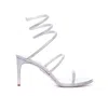 René Caovilla Cleo 80 Wraparound Satin Sandals In Silver