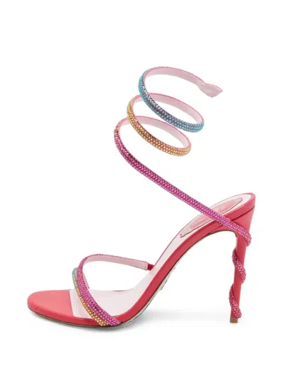 Pre-owned René Caovilla Cleo Rhinestone-embellished Sandals In Pink
