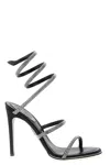 René Caovilla Black Open Toe Heels In Black