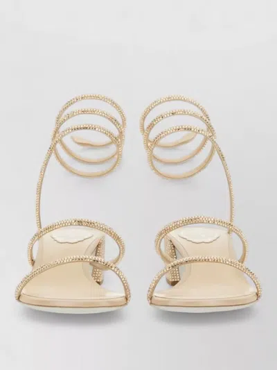 René Caovilla Cleo Sandals Block Heel Embellished Straps In Neutral