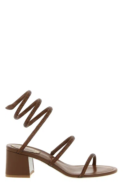 René Caovilla Cleo Sandals Strappy Design Block Heel In Brown