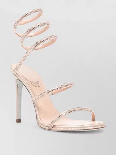 René Caovilla Cleo Sandals Crystal Straps Spiral Heel In Neutral