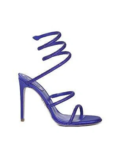 Pre-owned René Caovilla Cleo Sandals In Calfskin In Bluette Satin