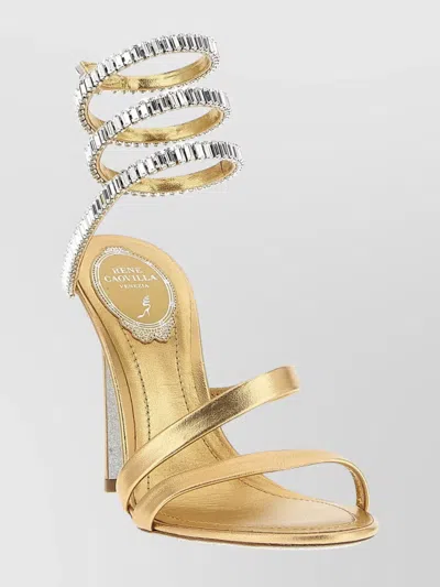 René Caovilla Cleo Sandals With Embellished Metallic Strap In Gold
