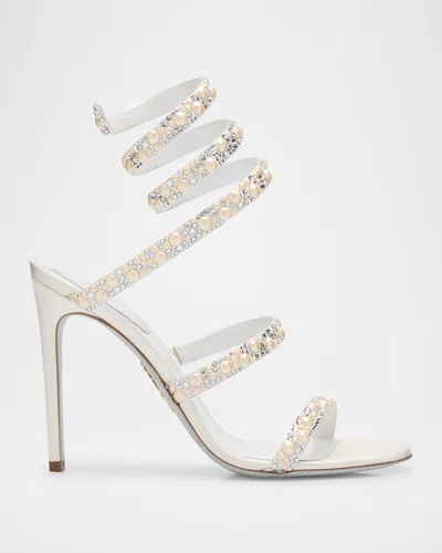 René Caovilla Cleo Satin Crystal Snake-wrap Sandals