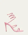 René Caovilla Cleo Satin Strass Snake-wrap Sandals In Candy